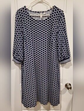 Navy and White Polka Dot Shift Dress~Large